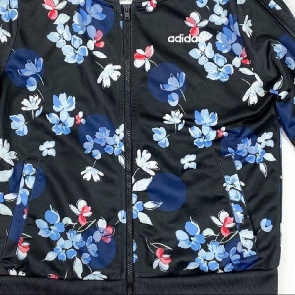 ADIDAS Girl's Large Black & Blue Floral Track Jacket - Picture 5 of 7